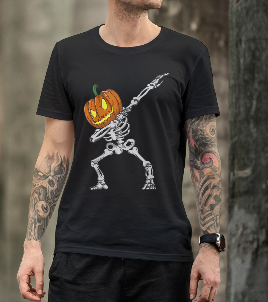 Dabbing Skeleton With Pumpkin Head T-Shirt