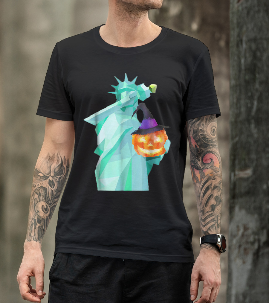 Statue Of Liberty Dabbing With Halloween Pumpkin T-Shirt