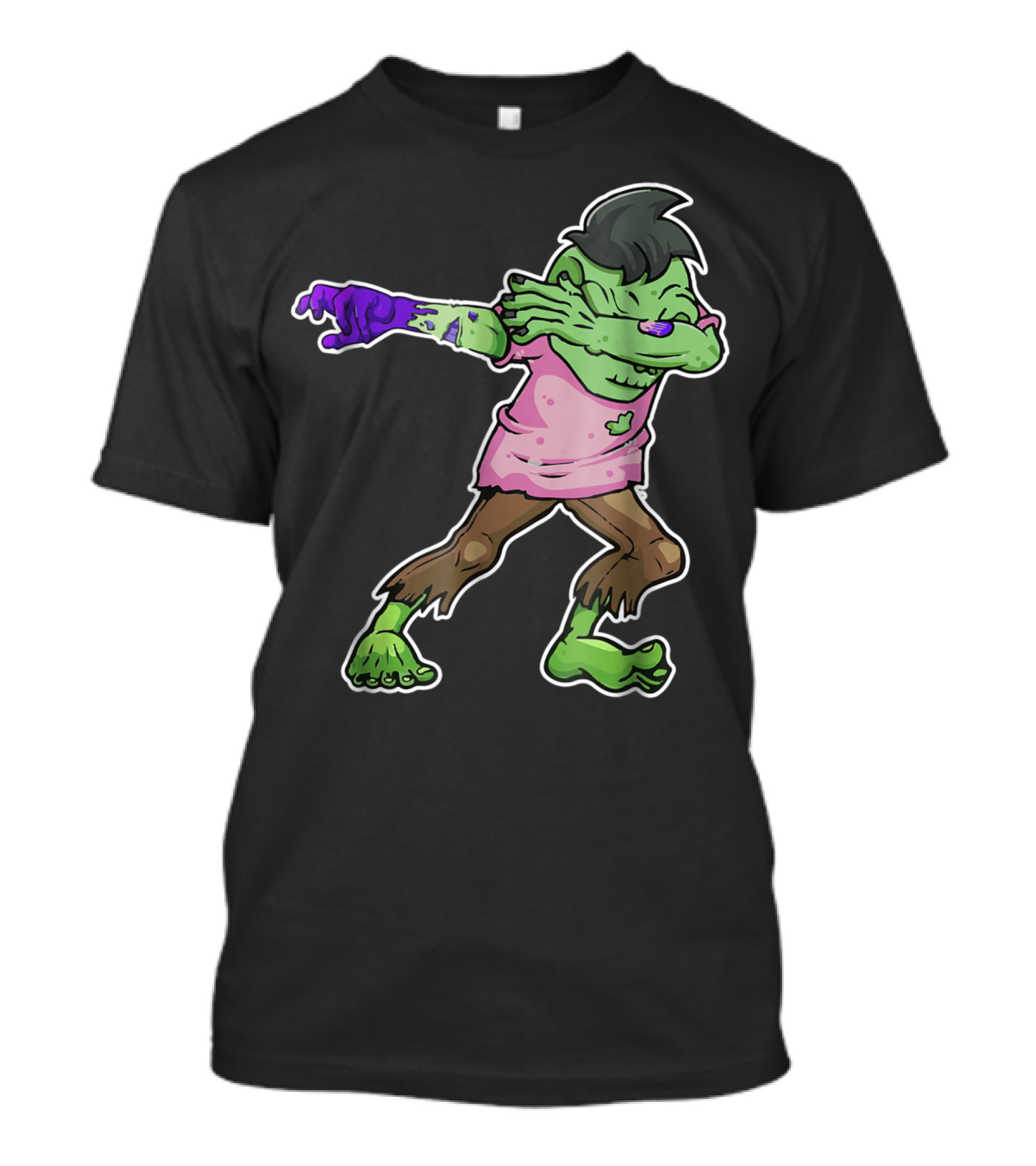 Dabbing Zombie Cartoon Character In Pink T-Shirt