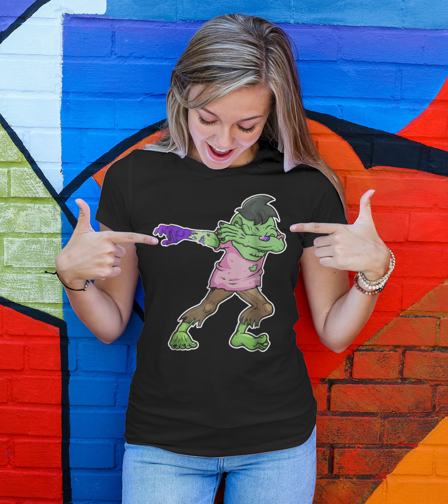 Dabbing Zombie Cartoon Character In Pink T-Shirt