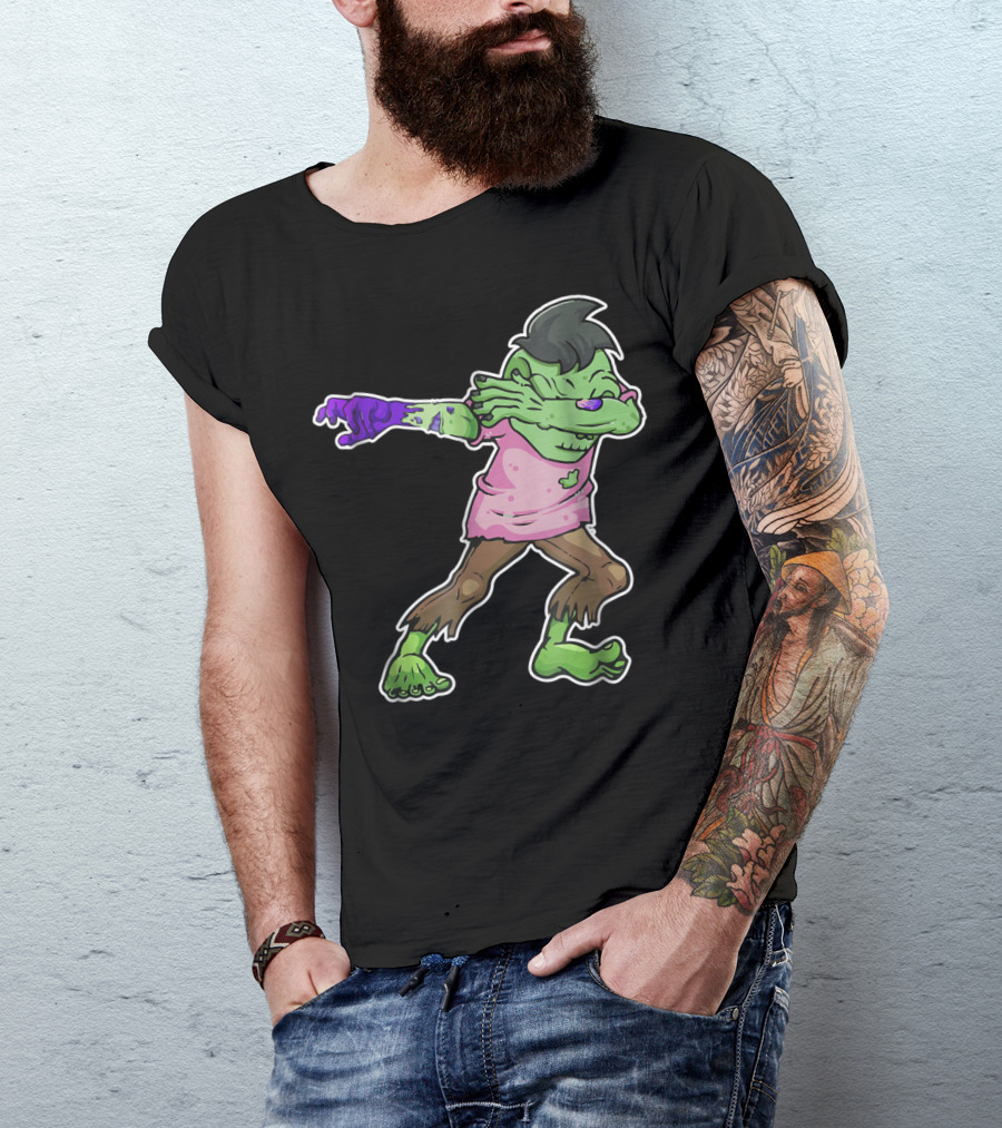 Dabbing Zombie Cartoon Character In Pink T-Shirt