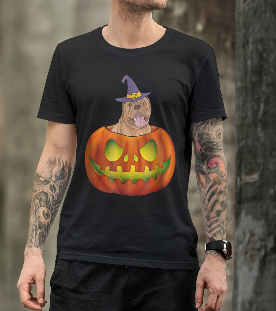 Dogue De Bordeaux Halloween Pumpkin Witch Hat T-Shirt