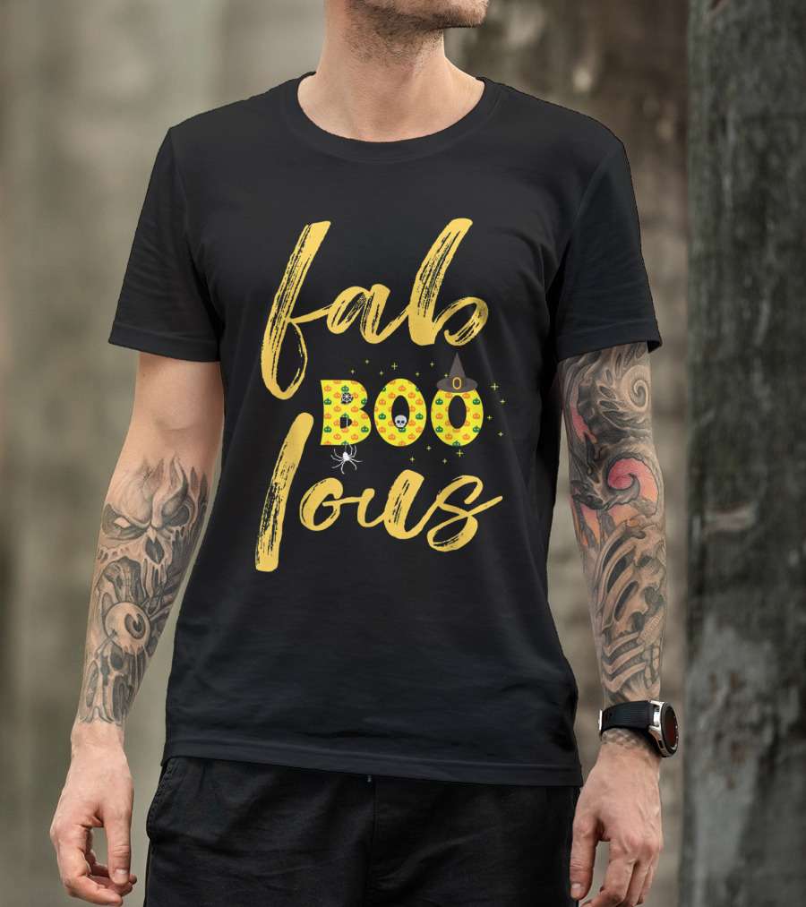 Fab Boo Lous Halloween Pumpkin Ghost Witch Hat Spider Fun T-Shirt