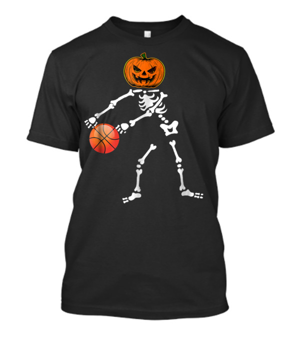 Flossing Skeleton With Pumpkin Head Playing Basketball T-Shirt