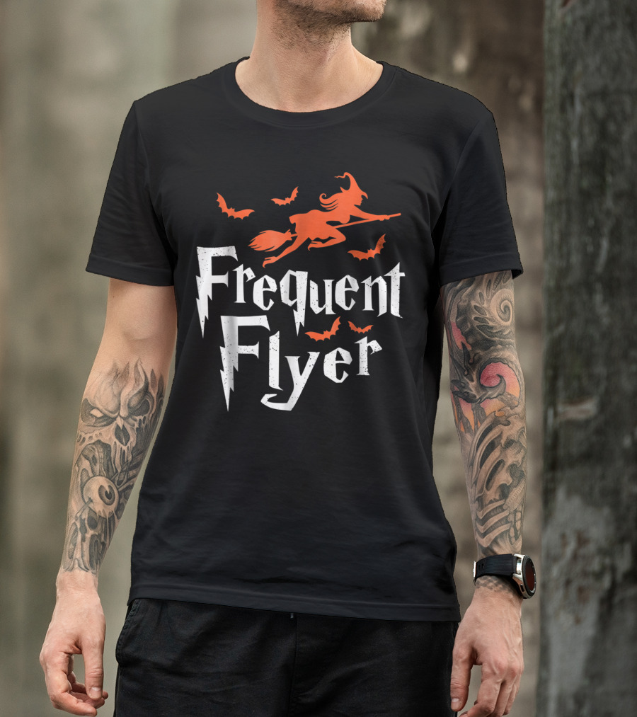 Frequent Flyer Funny Witch Halloween Bats T-Shirt