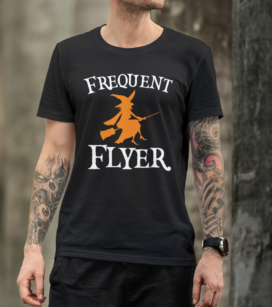 Frequent Flyer Witch Silhouette Broomstick Halloween Wizardry T-Shirt