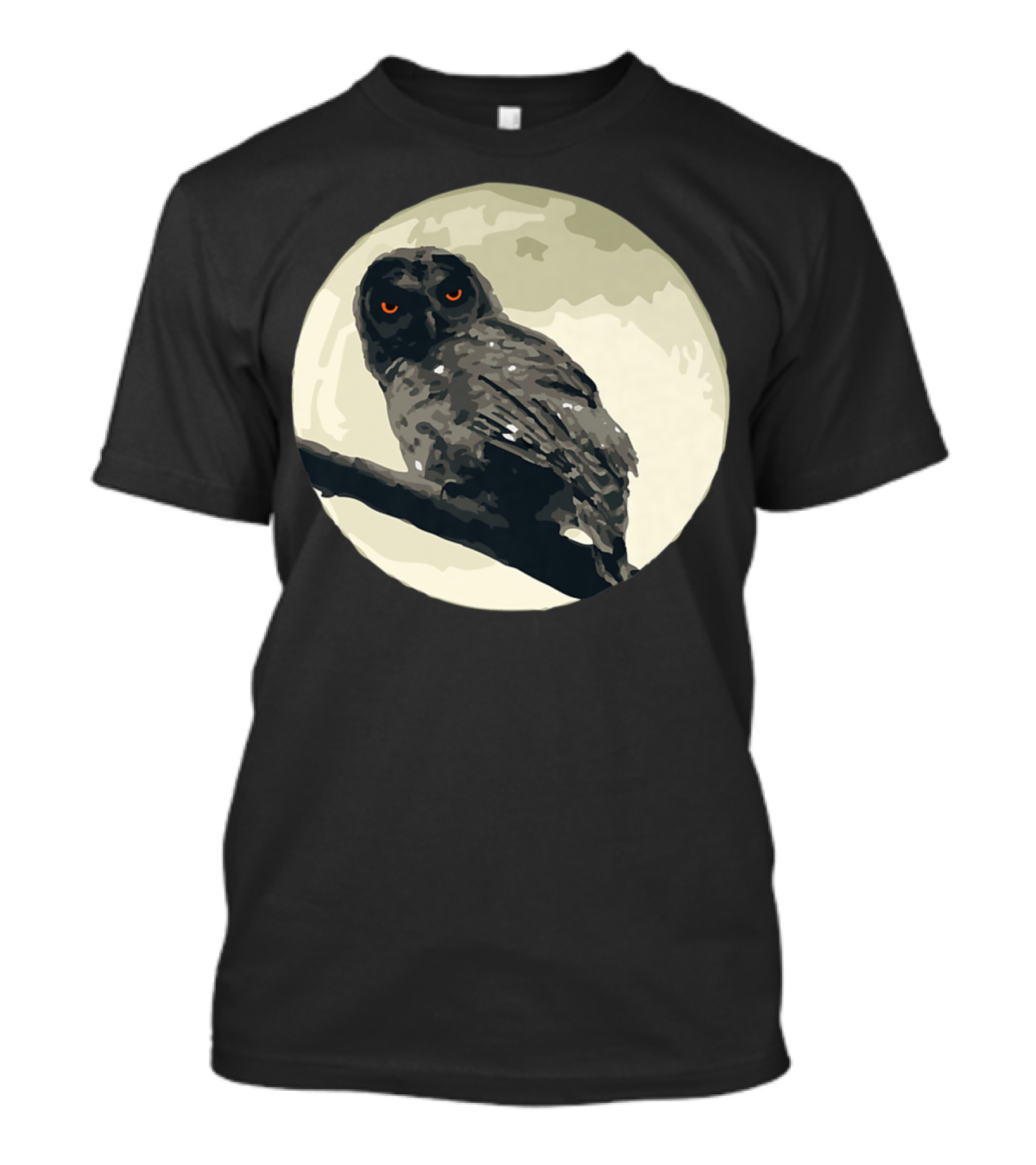 Creepy Spooky Owl With Red Eyes On Moonlit Branch T-Shirt