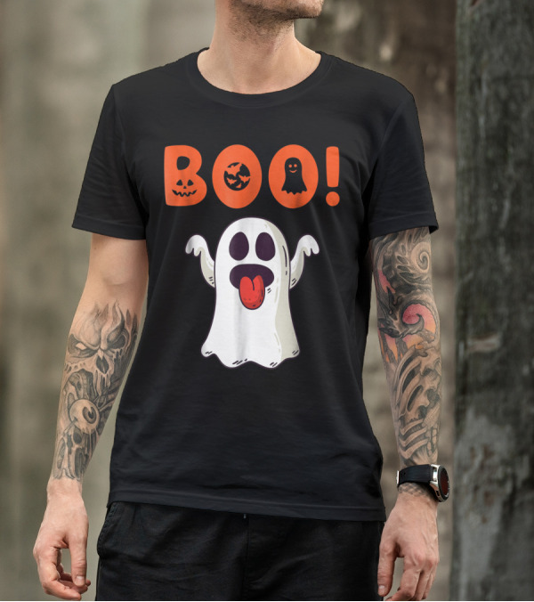 Boo Halloween Ghost With Pumpkin Faces And Bat For Funny Day T-Shirt