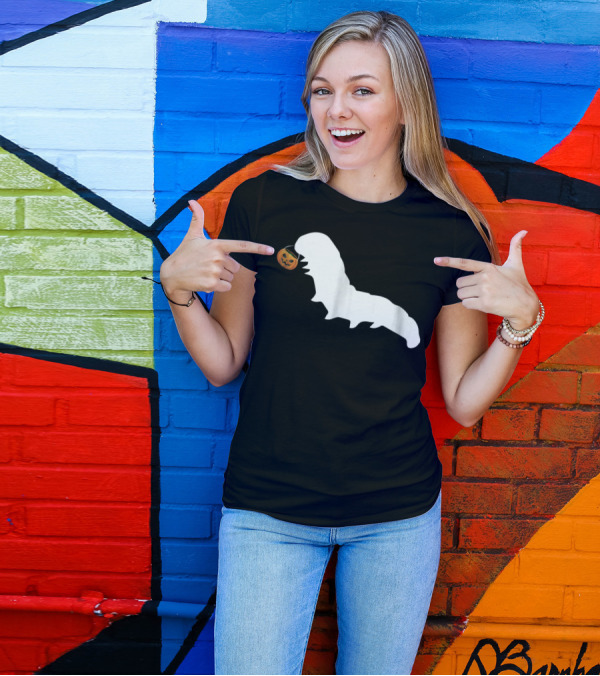 Caterpillar Silhouette Holding Pumpkin Funny Halloween T-Shirt