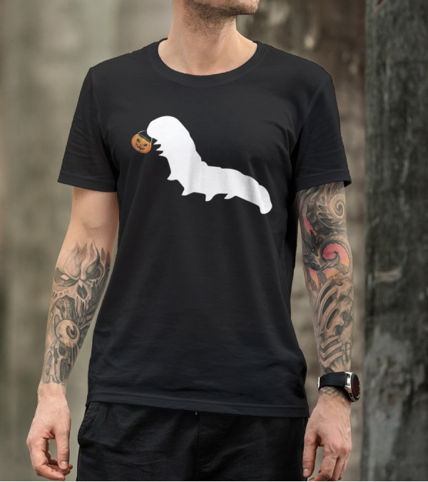 Caterpillar Silhouette Holding Pumpkin Funny Halloween T-Shirt