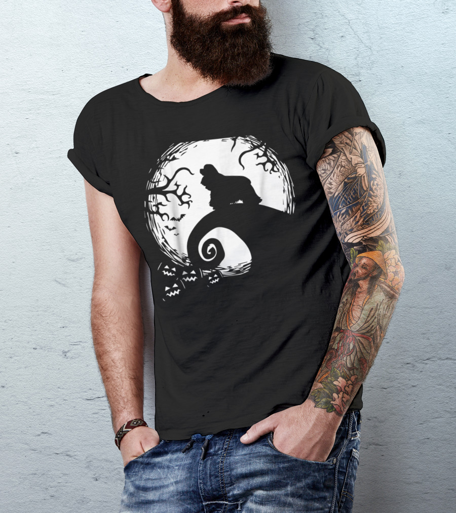 Funny Cocker Spaniel On Spiral Hill With Moon And Halloween Elements T-Shirt