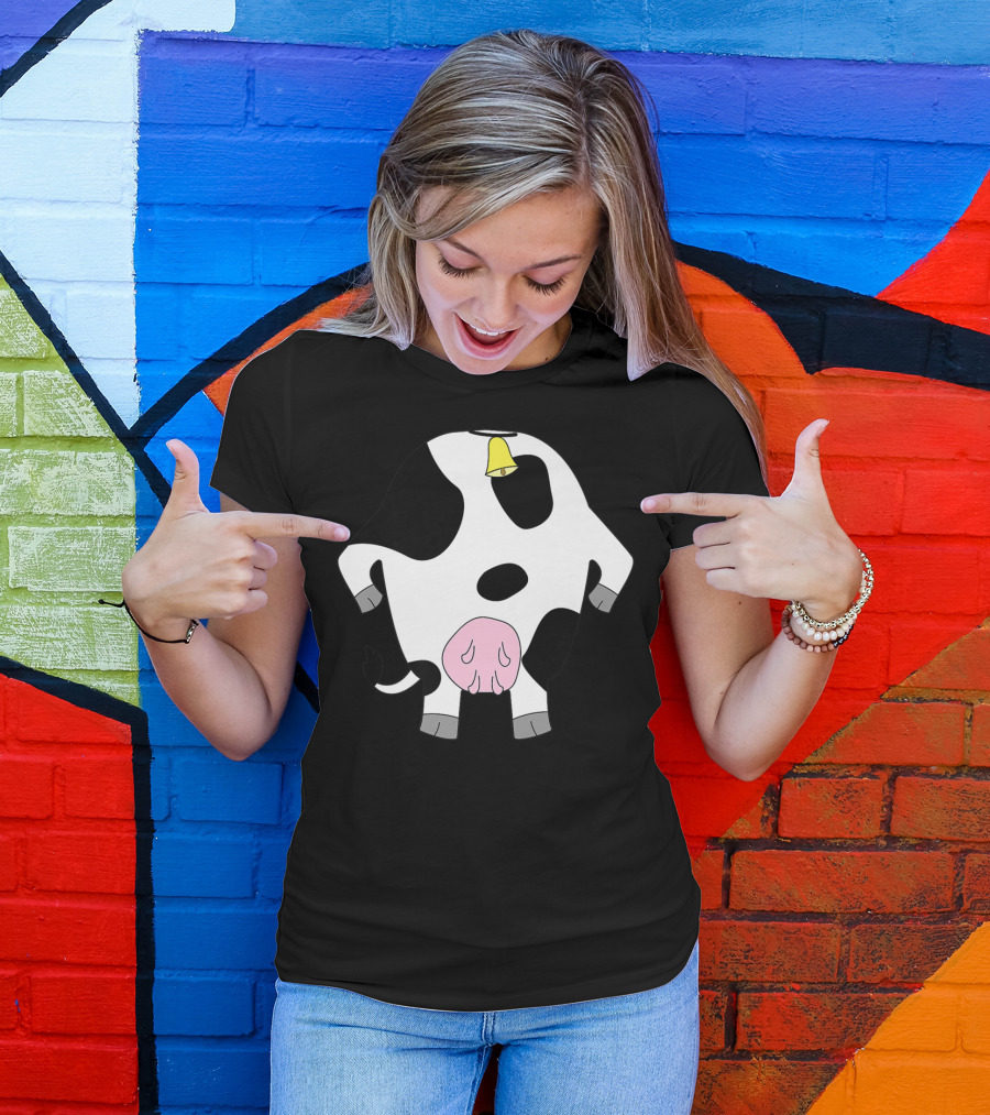 Funny Hilarious Cow Easy Costume With Bell T-Shirt