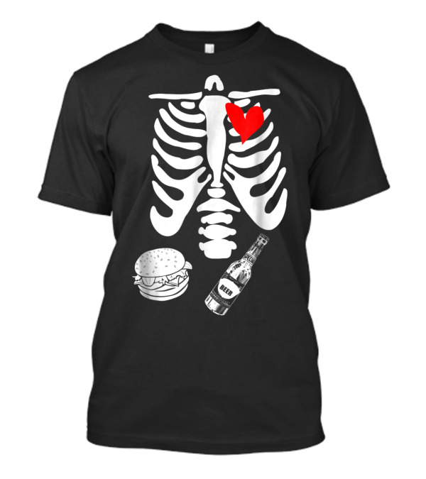 Funny Halloween X-Ray Skeleton Burger Beer Heart Costume T-Shirt