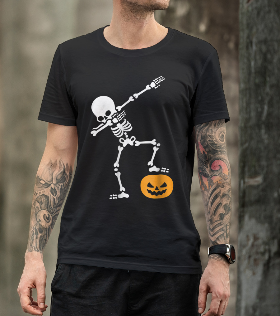 Funny Dabbing Skeleton With Pumpkin Head T-Shirt