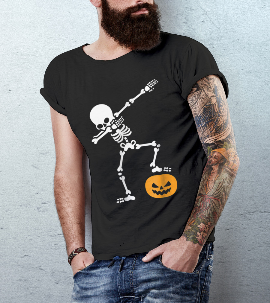 Funny Dabbing Skeleton With Pumpkin Head T-Shirt