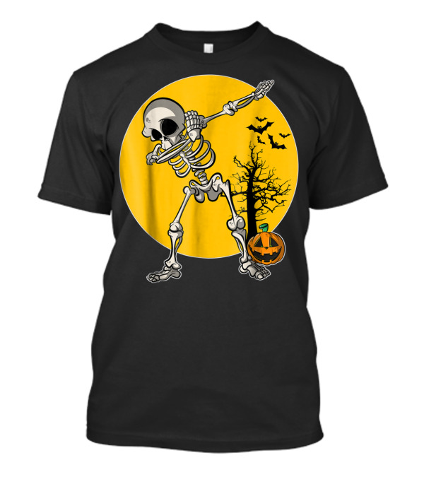 Funny Dabbing Skeleton Halloween Dab Pumpkin Bats Moon T-Shirt