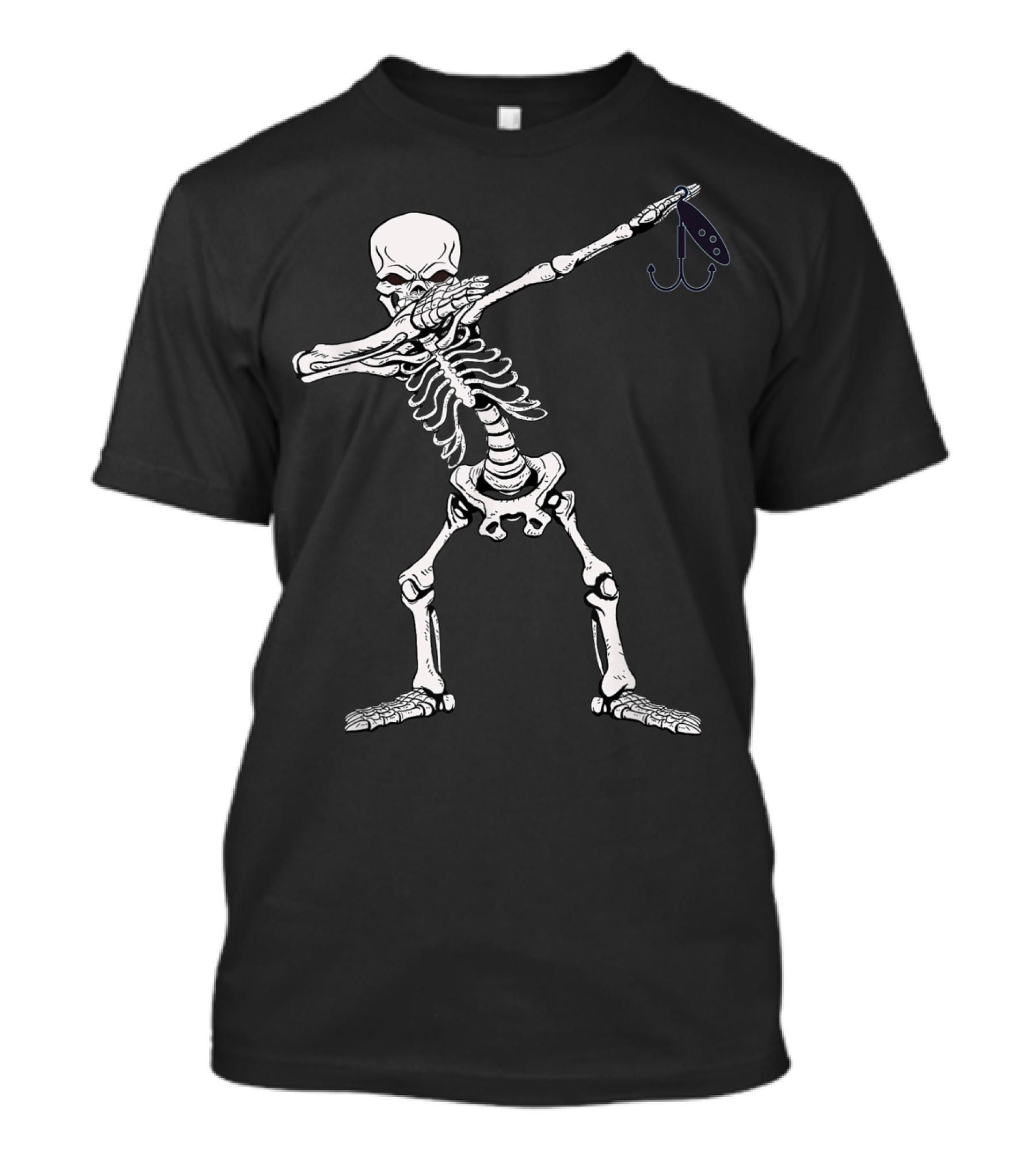 Dabbing Skeleton With Fishing Hook Halloween Humor T-Shirt