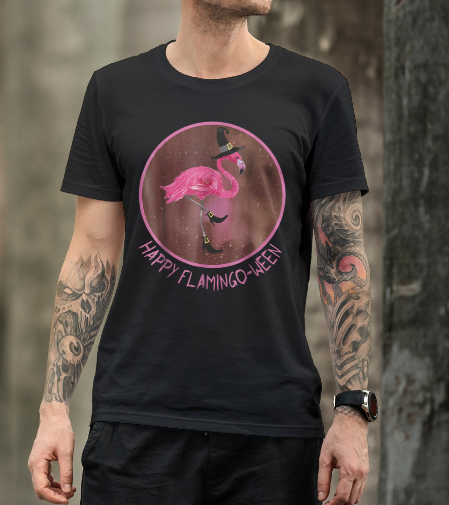 Happy Flamingo-Ween Flamingo Halloween Witch T-Shirt