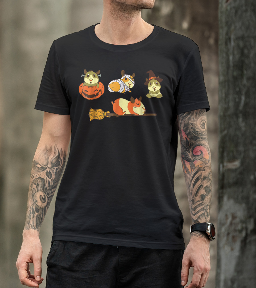 Guinea Pig Halloween Costume Party With Pumpkin Skeleton Mummy Witch T-Shirt