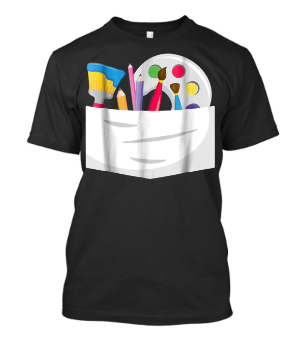 Funny Halloween Artist Costume Paint Brush Palette Pencils Pocket T-Shirt