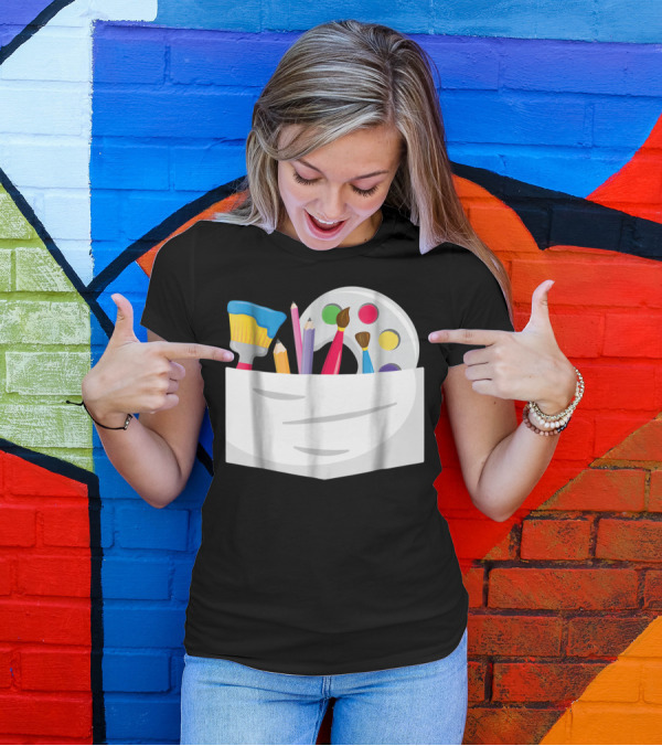 Funny Halloween Artist Costume Paint Brush Palette Pencils Pocket T-Shirt