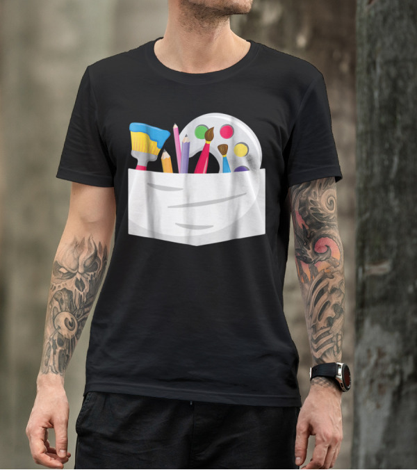 Funny Halloween Artist Costume Paint Brush Palette Pencils Pocket T-Shirt