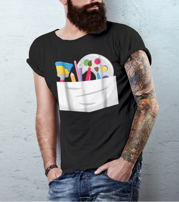 Funny Halloween Artist Costume Paint Brush Palette Pencils Pocket T-Shirt