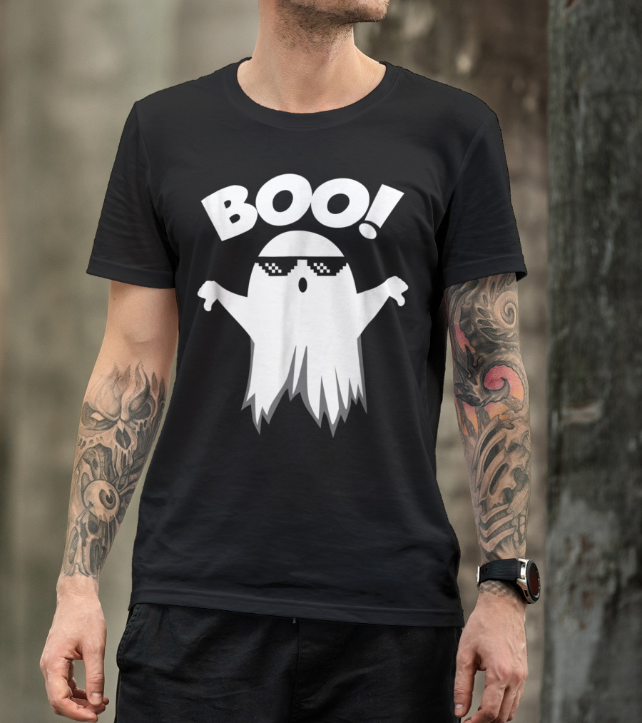 Boo Ghost With Thumbs Down Wearing Cool Sunglasses Funny Halloween T-Shirt