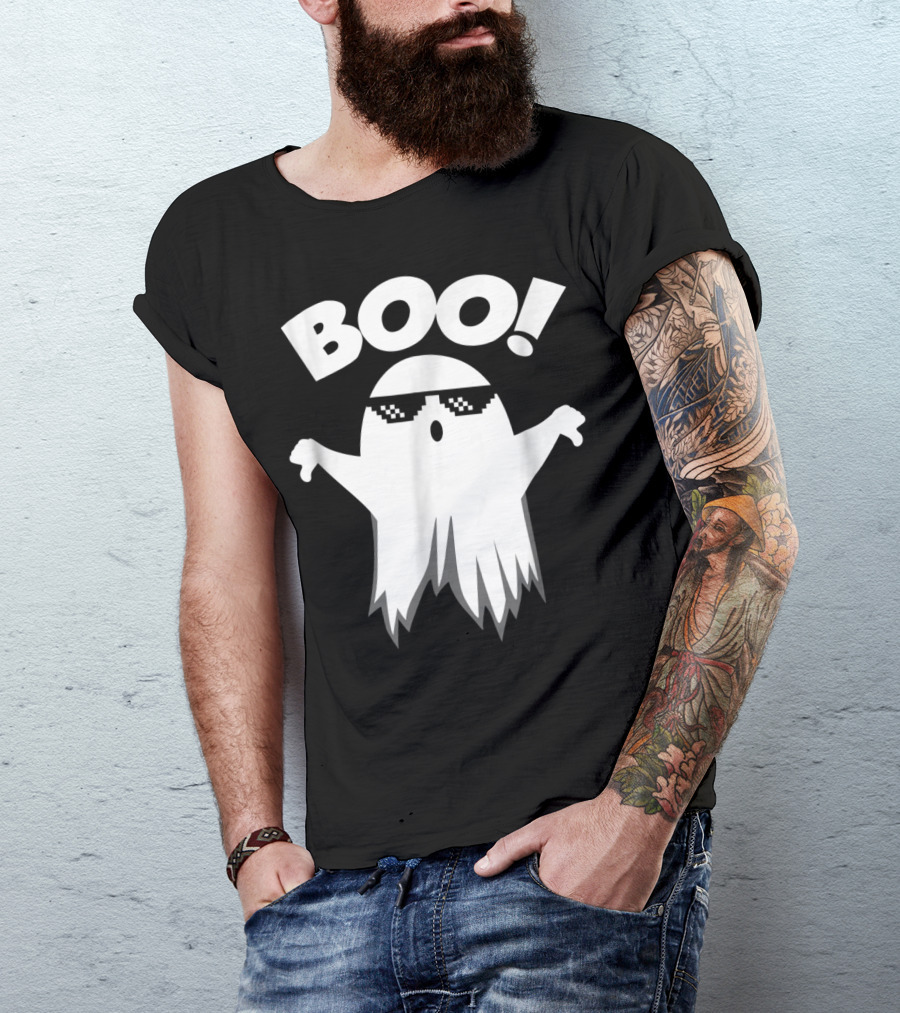 Boo Ghost With Thumbs Down Wearing Cool Sunglasses Funny Halloween T-Shirt