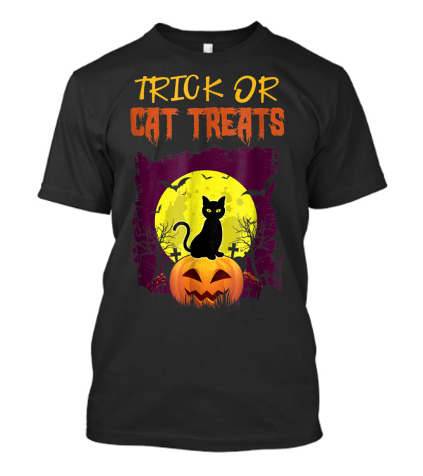 Trick Or Cat Treats Halloween Kitty Pumpkin Moon T-Shirt