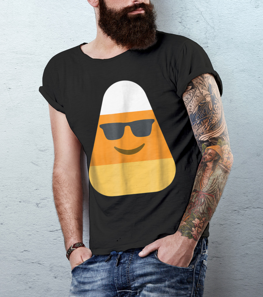 Funny Cool Candy Corn Emoji Halloween T-Shirt