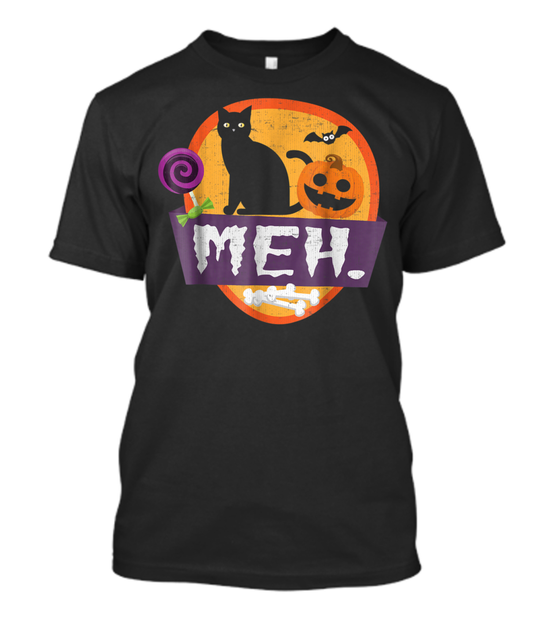 Funny Halloween Costumes Cat Meh Pumpkin Bat Candy T-Shirt