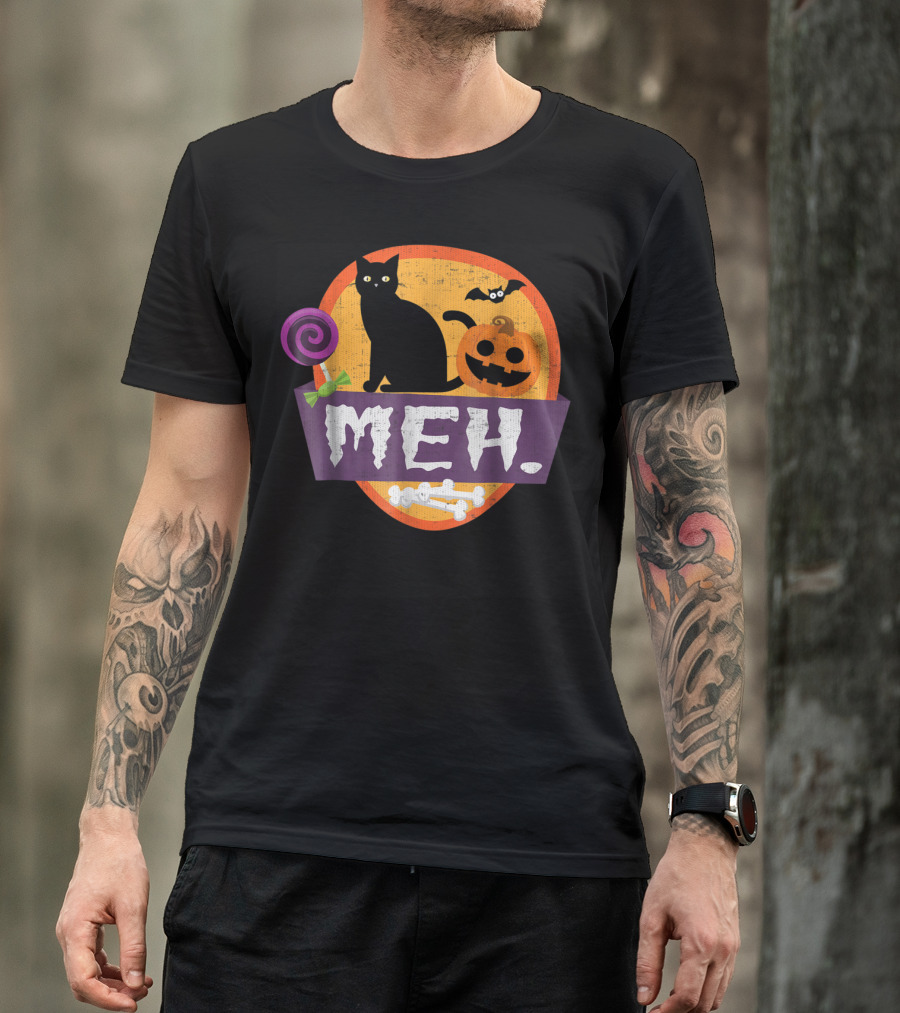 Funny Halloween Costumes Cat Meh Pumpkin Bat Candy T-Shirt