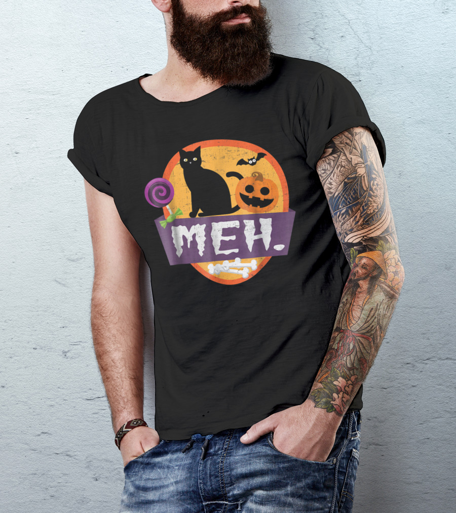 Funny Halloween Costumes Cat Meh Pumpkin Bat Candy T-Shirt
