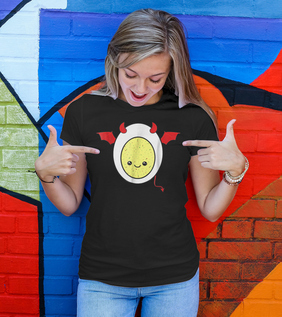 Funny Kawaii Halloween Deviled Egg With Red Horns And Wings T-Shirt