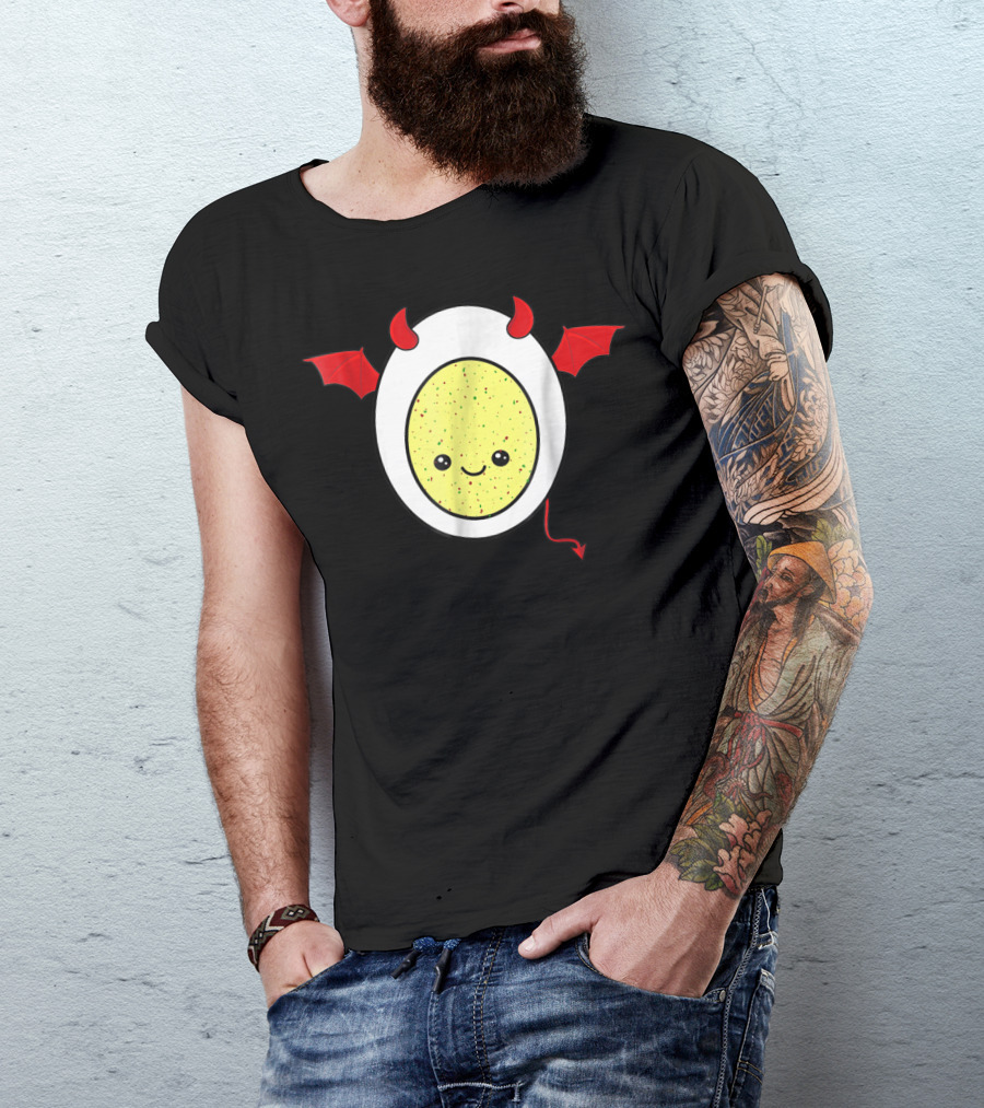 Funny Kawaii Halloween Deviled Egg With Red Horns And Wings T-Shirt