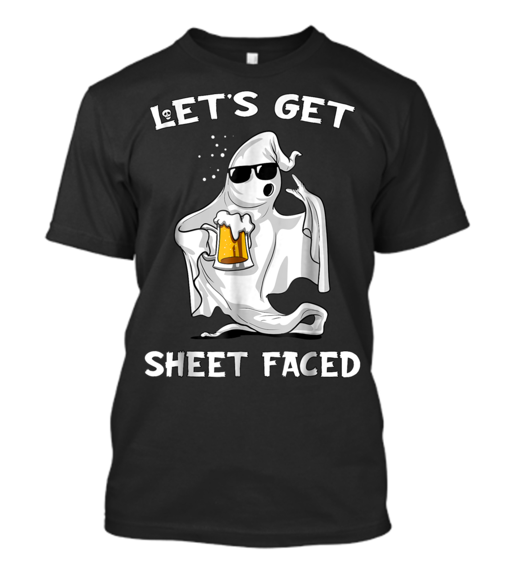 Let's Get Sheet Faced Ghost With Beer Halloween Party T-Shirt