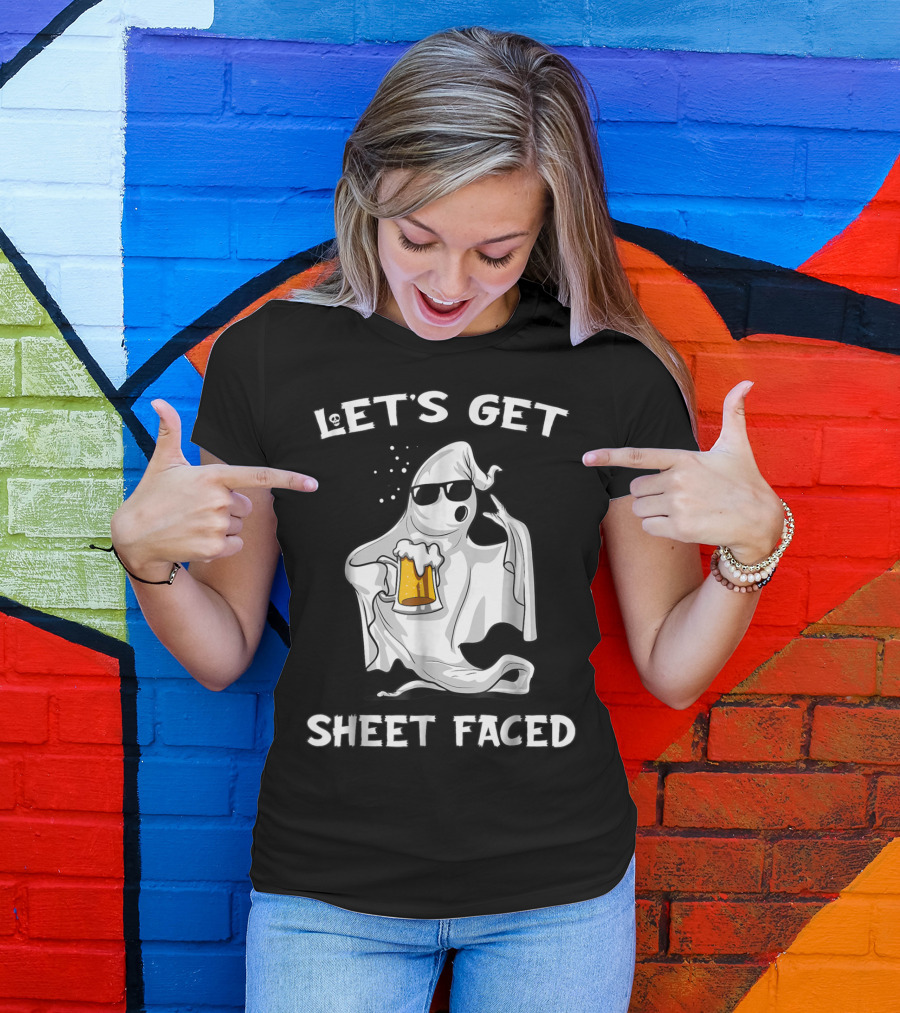 Let's Get Sheet Faced Ghost With Beer Halloween Party T-Shirt