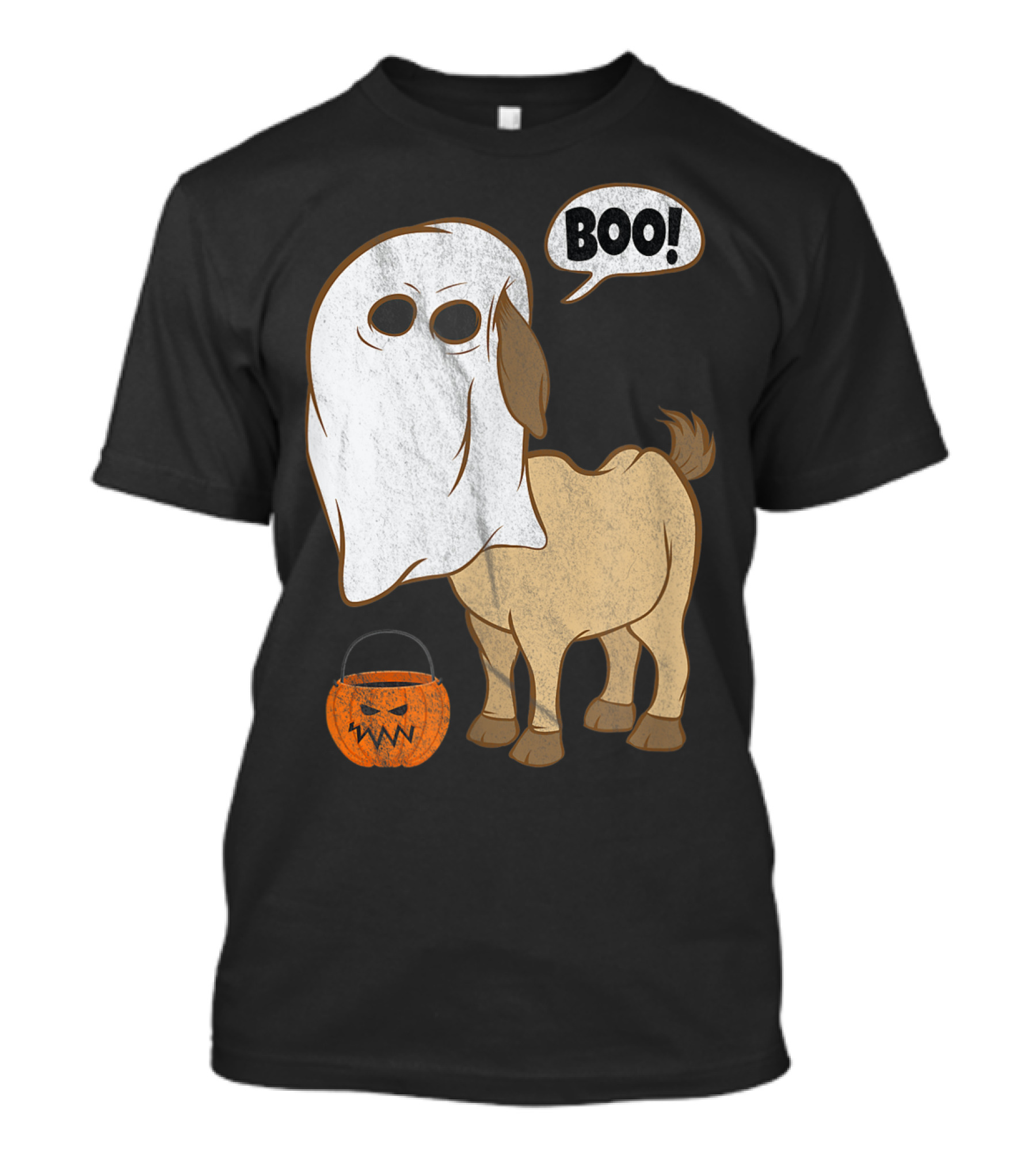 Ghostly Goat Halloween Costume With Pumpkin And Boo Phrase T-Shirt