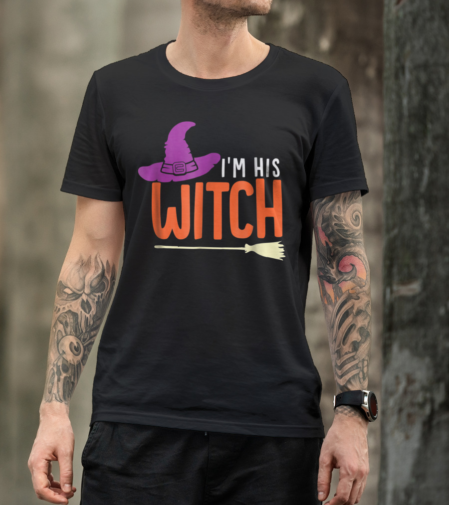 Halloween I'm His Witch Broomstick Hat T-Shirt