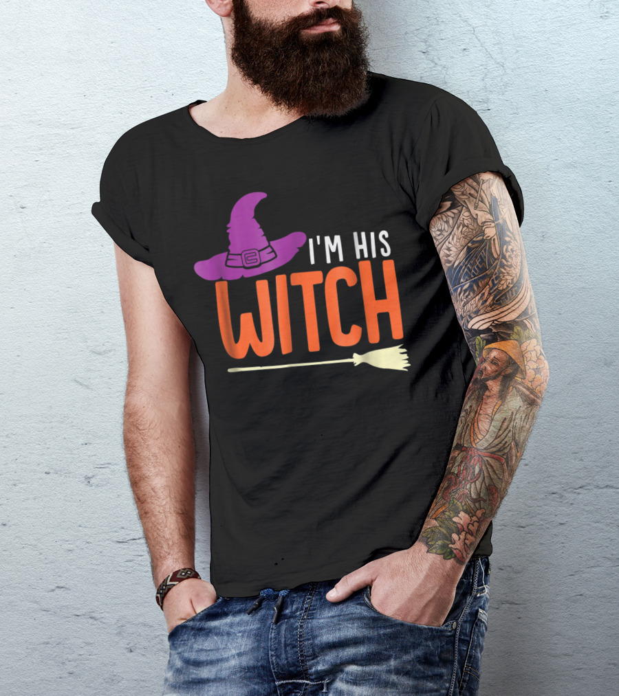 Halloween I'm His Witch Broomstick Hat T-Shirt
