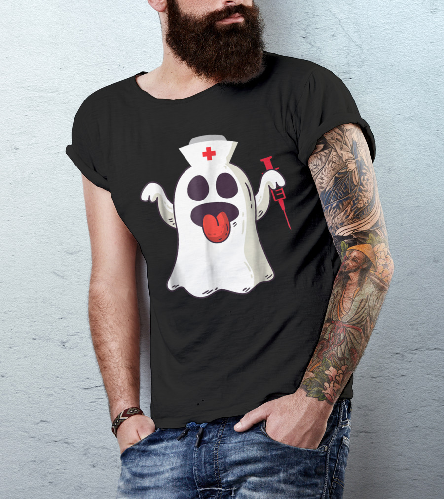 Funny Halloween Nurse Ghost With Syringe Costume T-Shirt