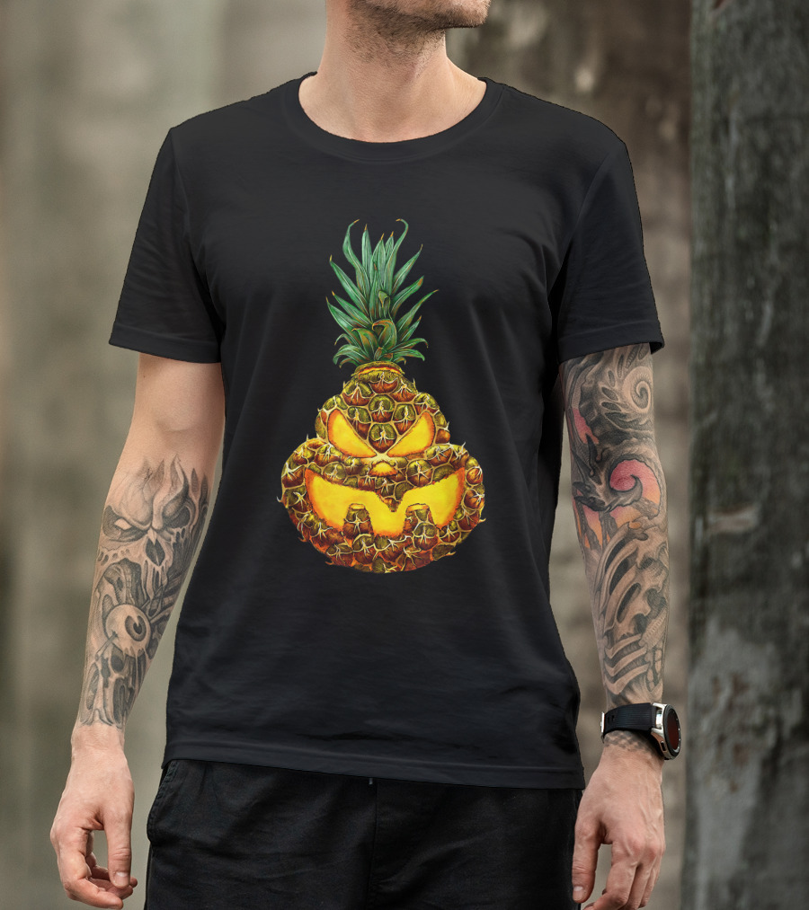 Halloween Pineapple Jackolantern Funny Face Cutout T-Shirt