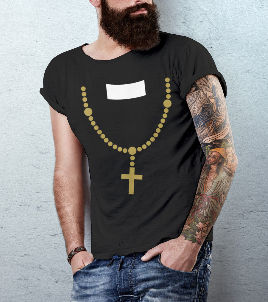 Funny Gold Cross Priest Necklace Halloween Costume T-Shirt