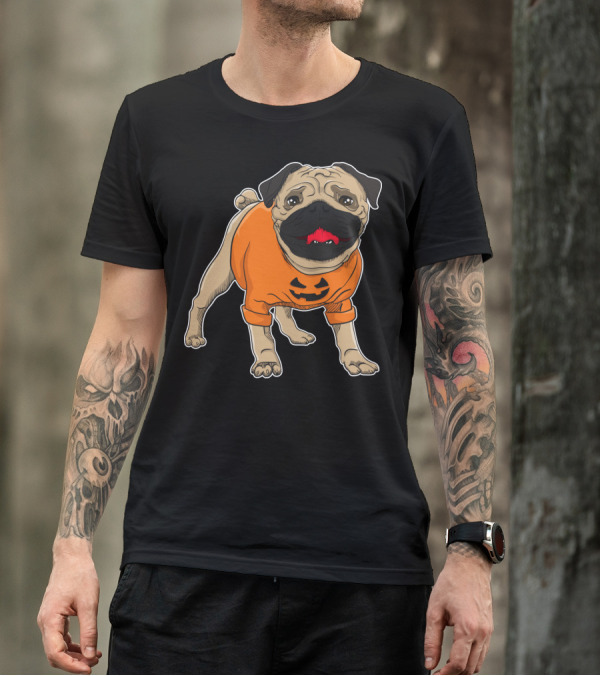 Funny Halloween Pug In Pumpkin Costume T-Shirt
