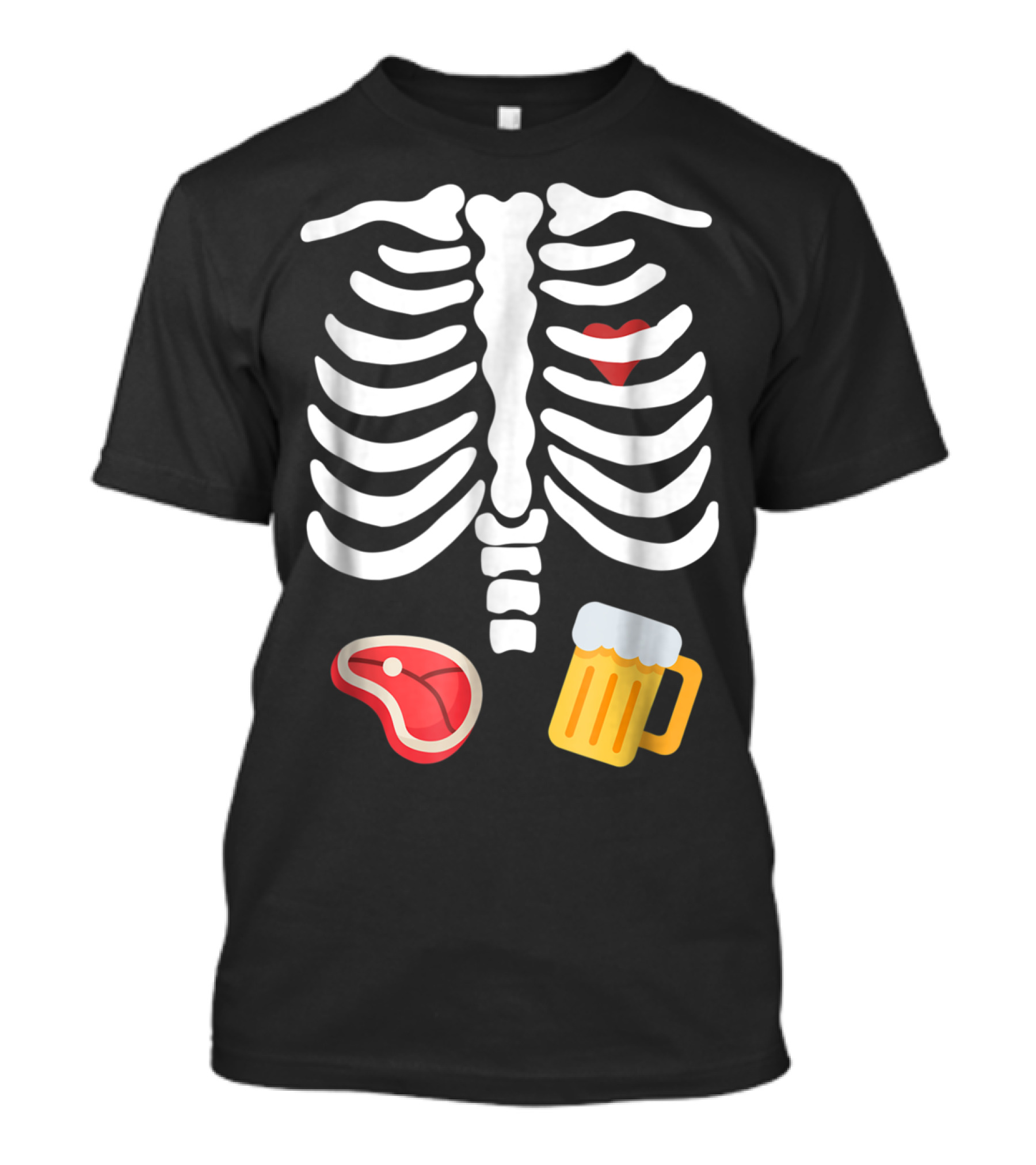 Skeleton Ribs Heart Steak Beer Funny Halloween T-Shirt