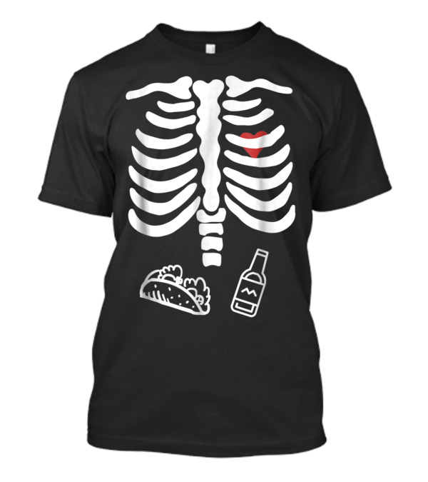 Halloween Skeleton Costume With Tacos And Beverage T-Shirt