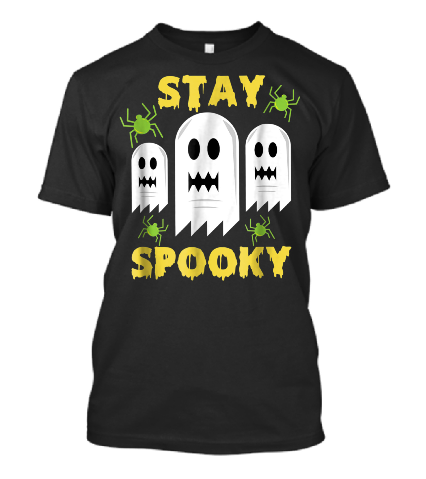 Stay Spooky Funny Halloween Ghosts With Green Spiders T-Shirt