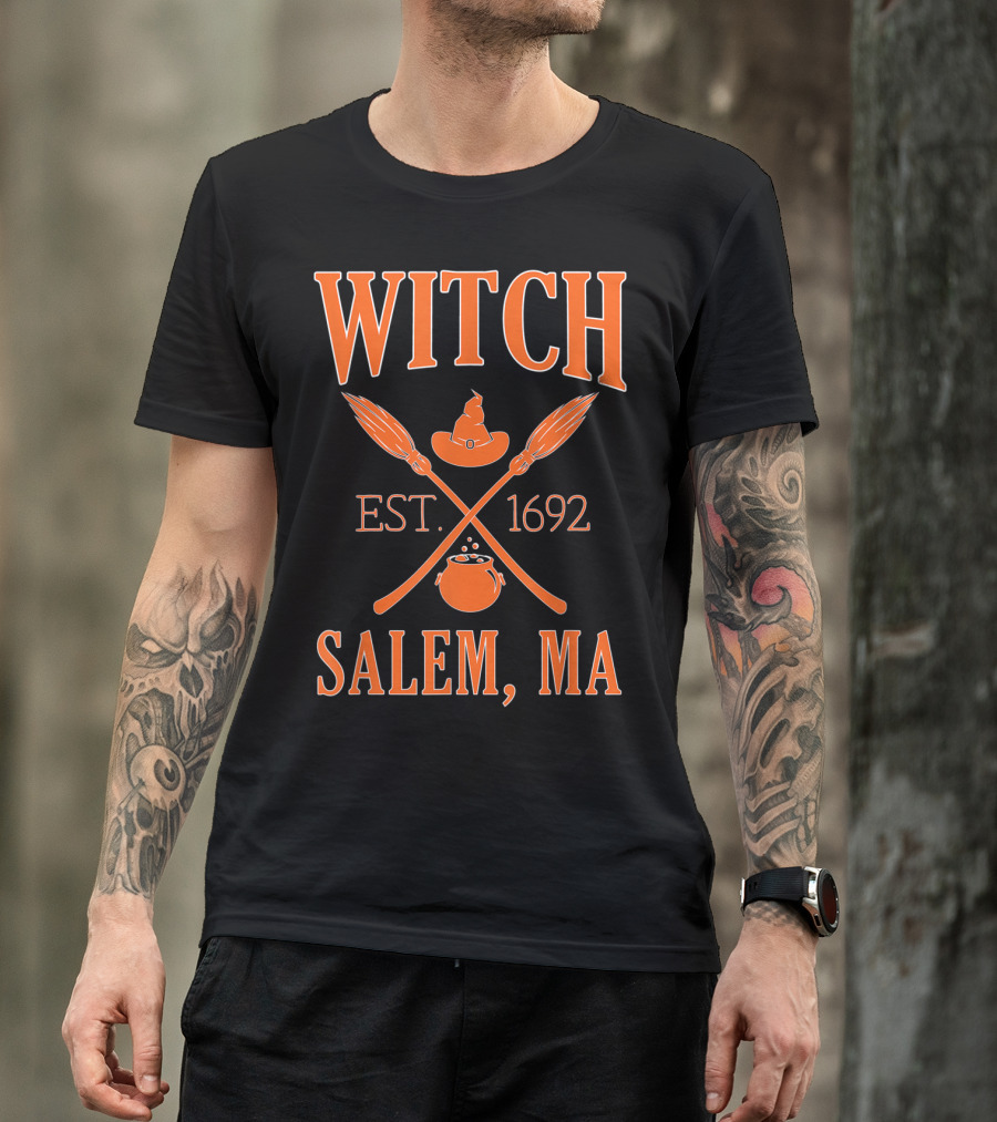 Witch Halloween EST 1692 Salem MA Brooms And Cauldron T-Shirt