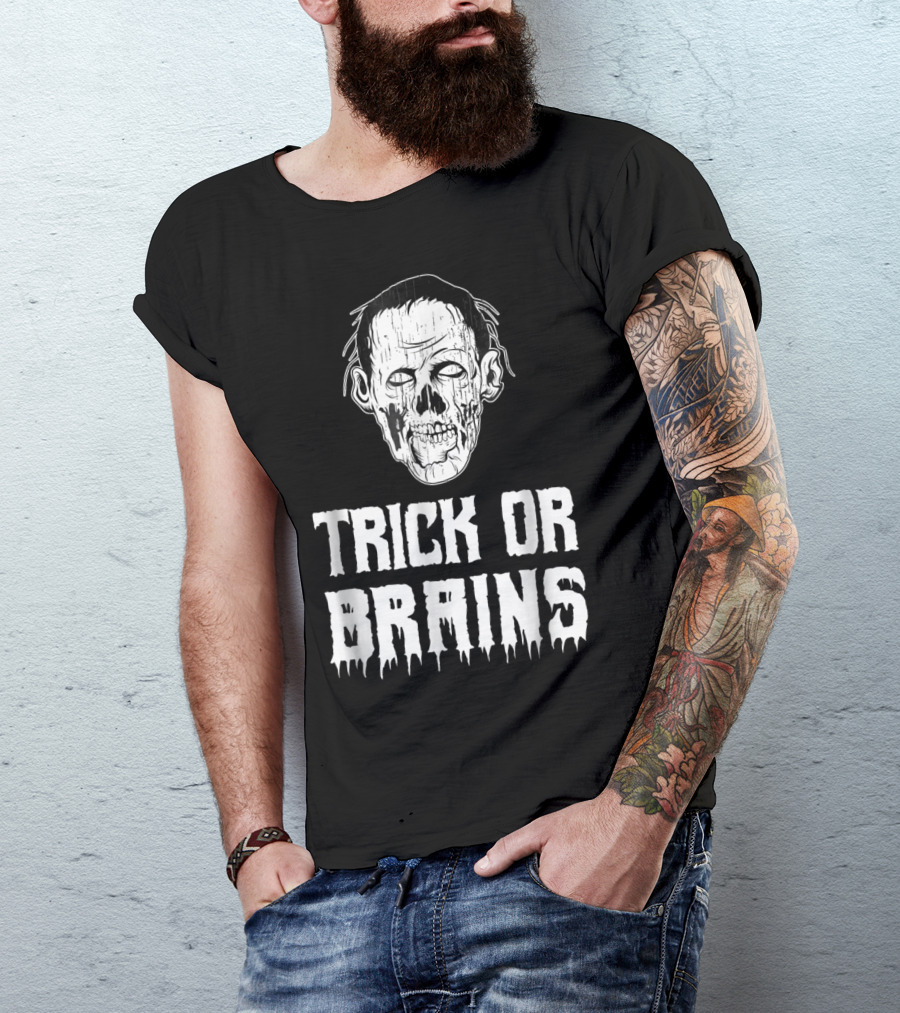 Trick Or Brains Zombie Halloween Humor T-Shirt